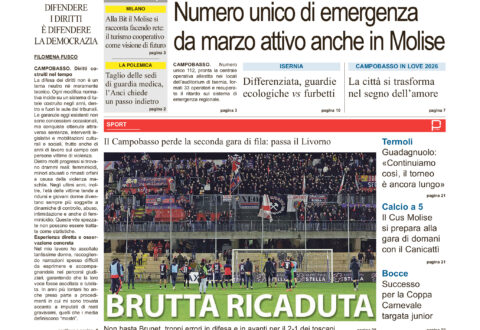 La prima pagina dell’edizione in edicola oggi