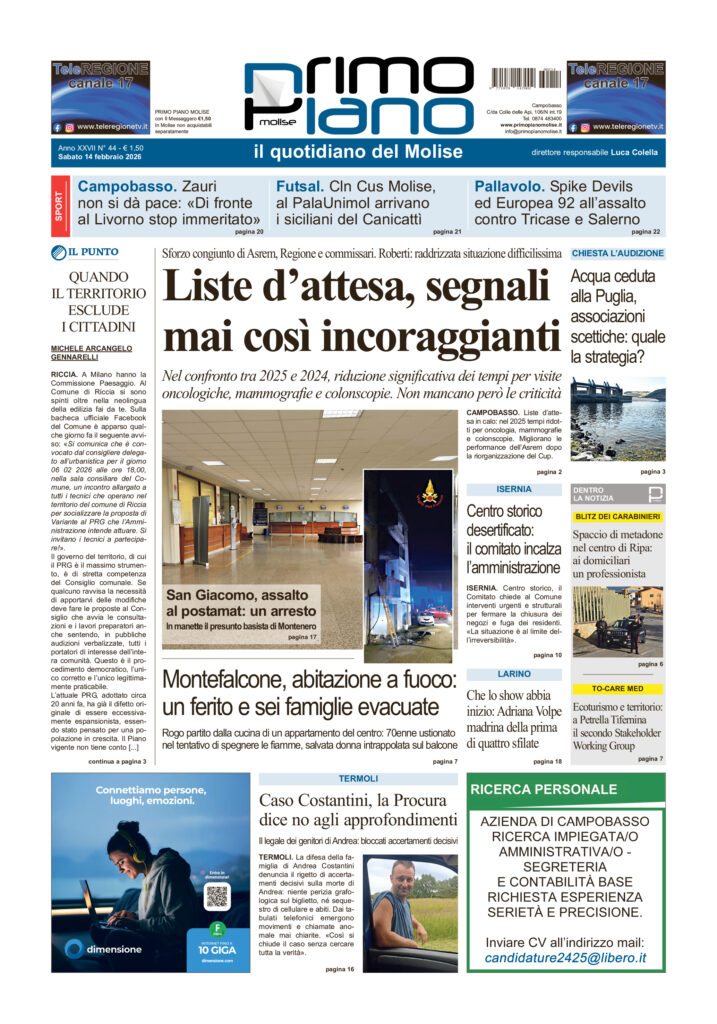 L’edizione completa di Primo Piano Molise del 14 febbraio