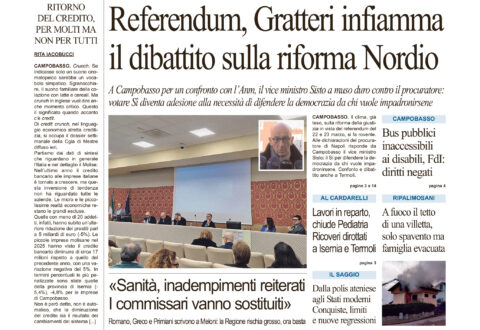 La prima pagina dell’edizione in edicola oggi