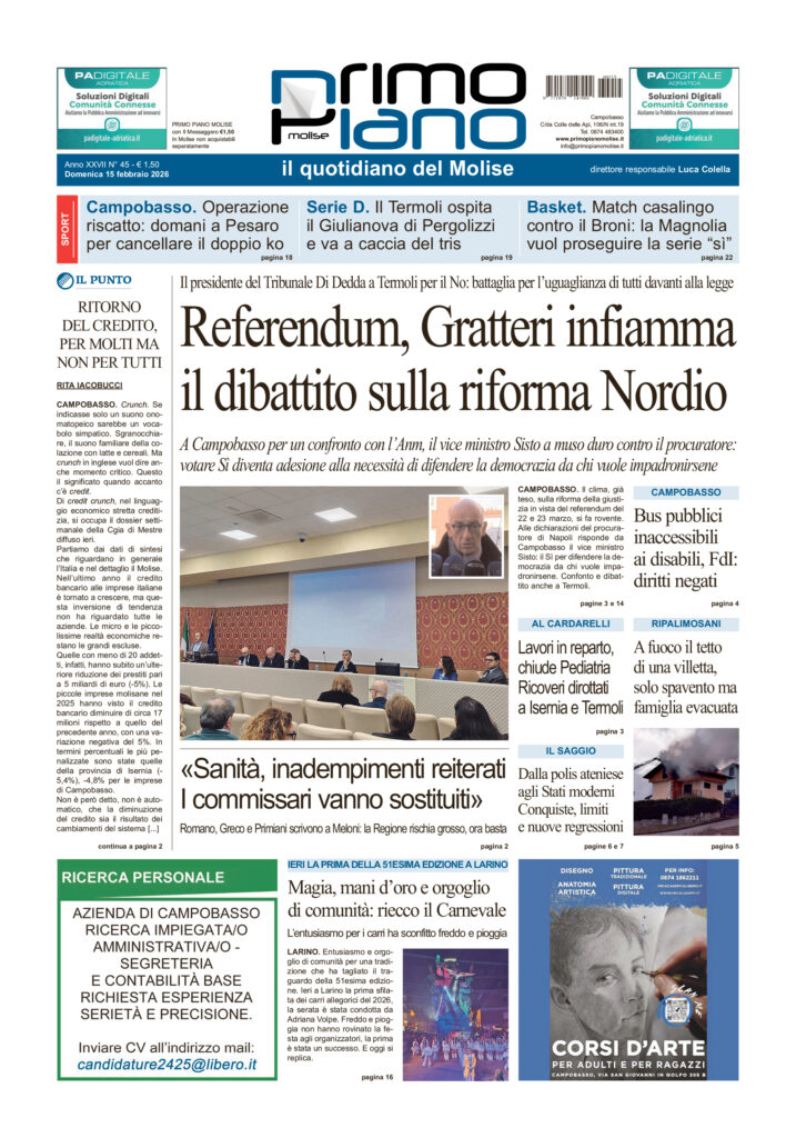 La prima pagina dell’edizione in edicola oggi