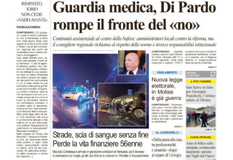 La prima pagina dell’edizione in edicola oggi