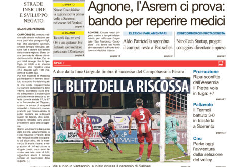 La prima pagina dell’edizione in edicola oggi