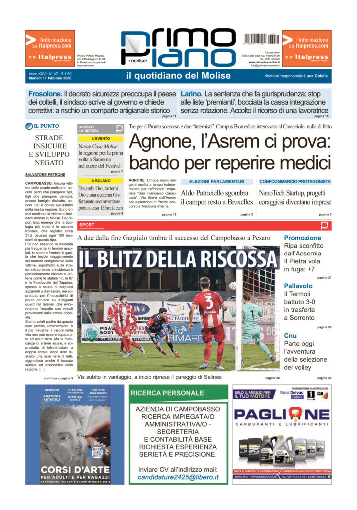 La prima pagina dell’edizione in edicola oggi