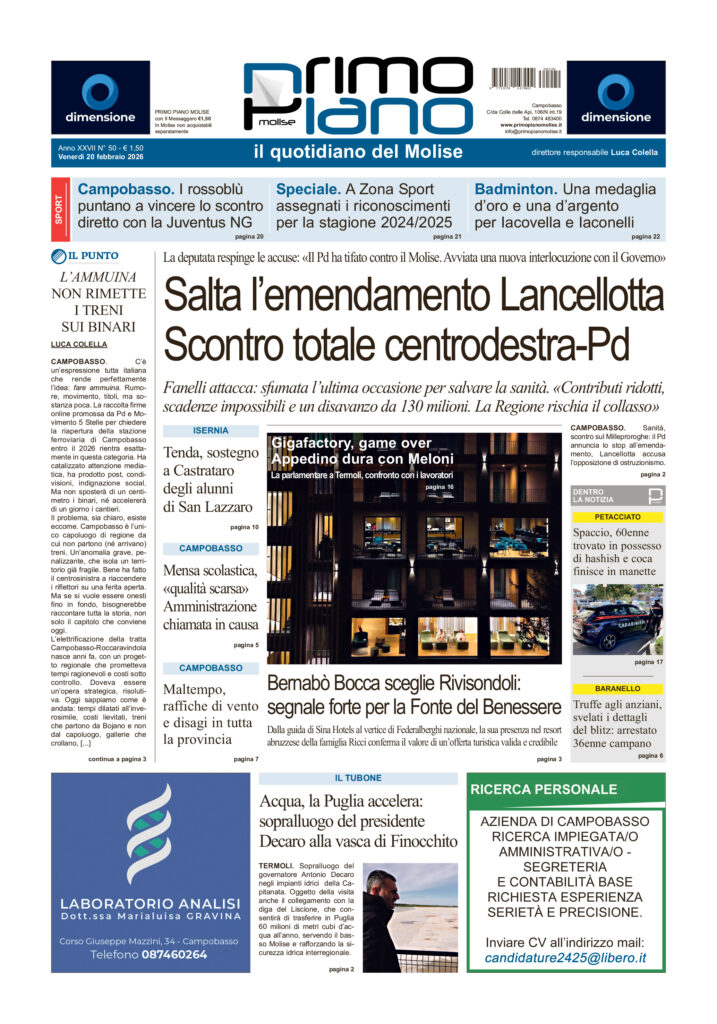 La prima pagina dell’edizione in edicola oggi