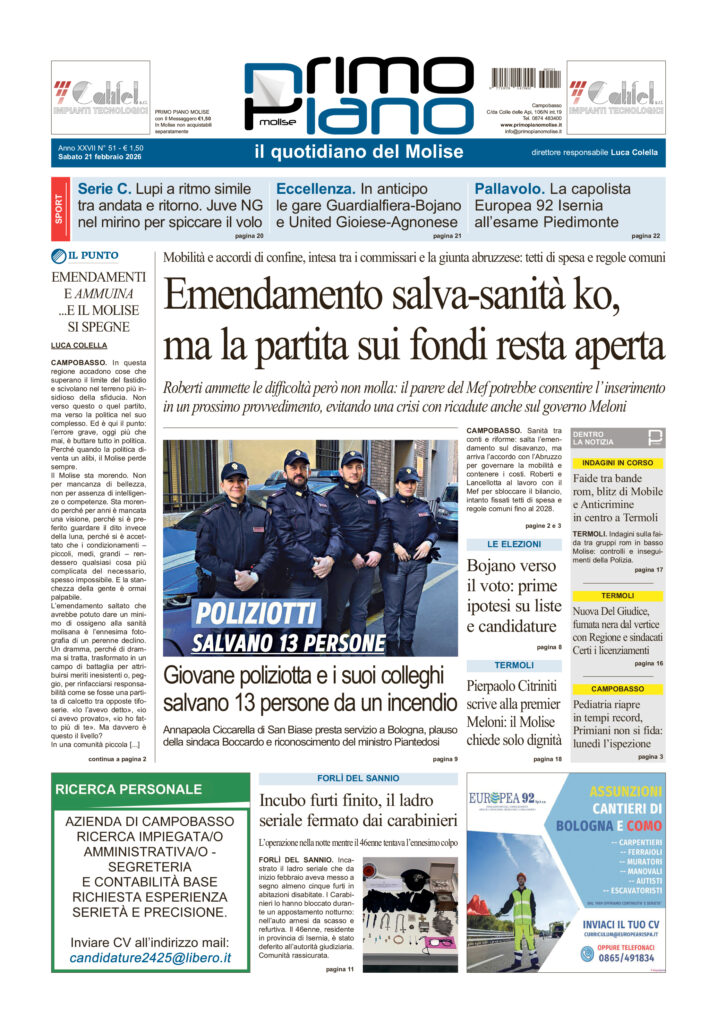 La prima pagina dell’edizione in edicola oggi