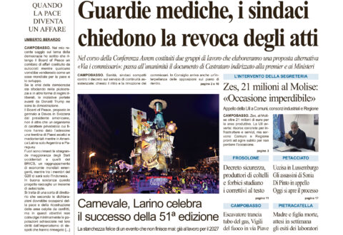La prima pagina dell’edizione in edicola oggi