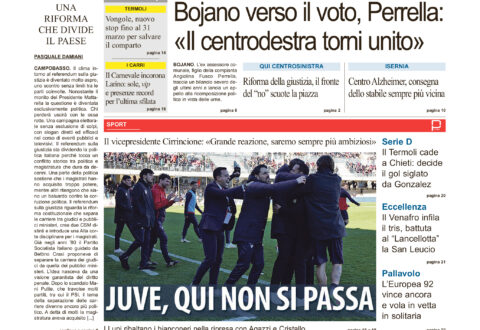 La prima pagina dell’edizione in edicola oggi