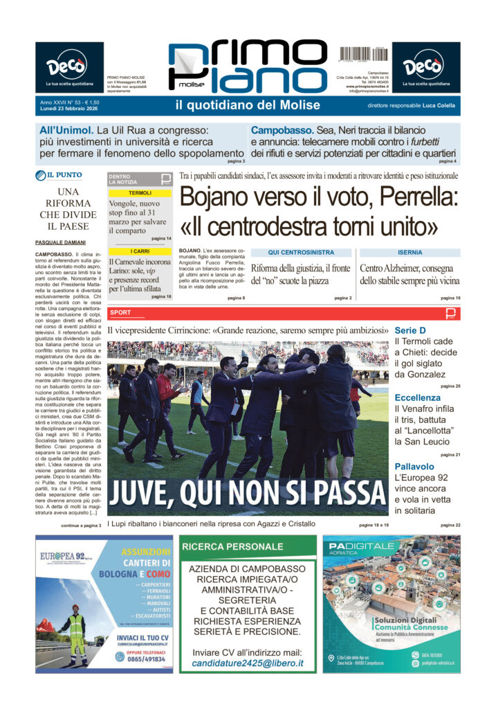 La prima pagina dell’edizione in edicola oggi