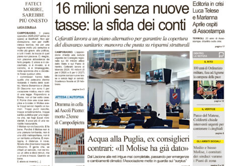 La prima pagina dell’edizione in edicola oggi