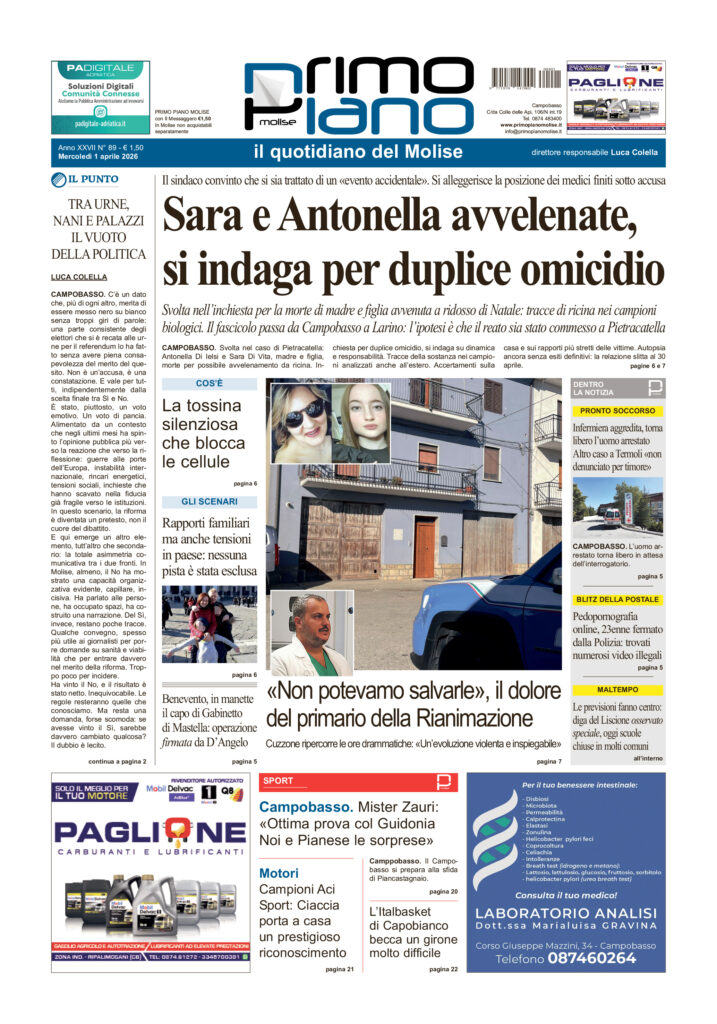 La prima pagina dell’edizione in edicola oggi