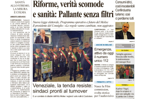 La prima pagina dell’edizione in edicola oggi