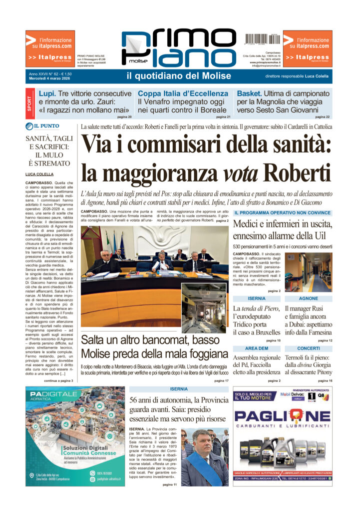La prima pagina dell’edizione in edicola oggi