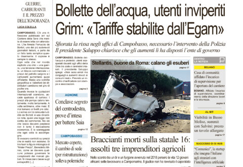 La prima pagina dell’edizione in edicola oggi