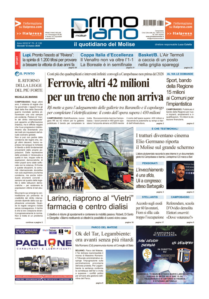 La prima pagina dell’edizione in edicola oggi