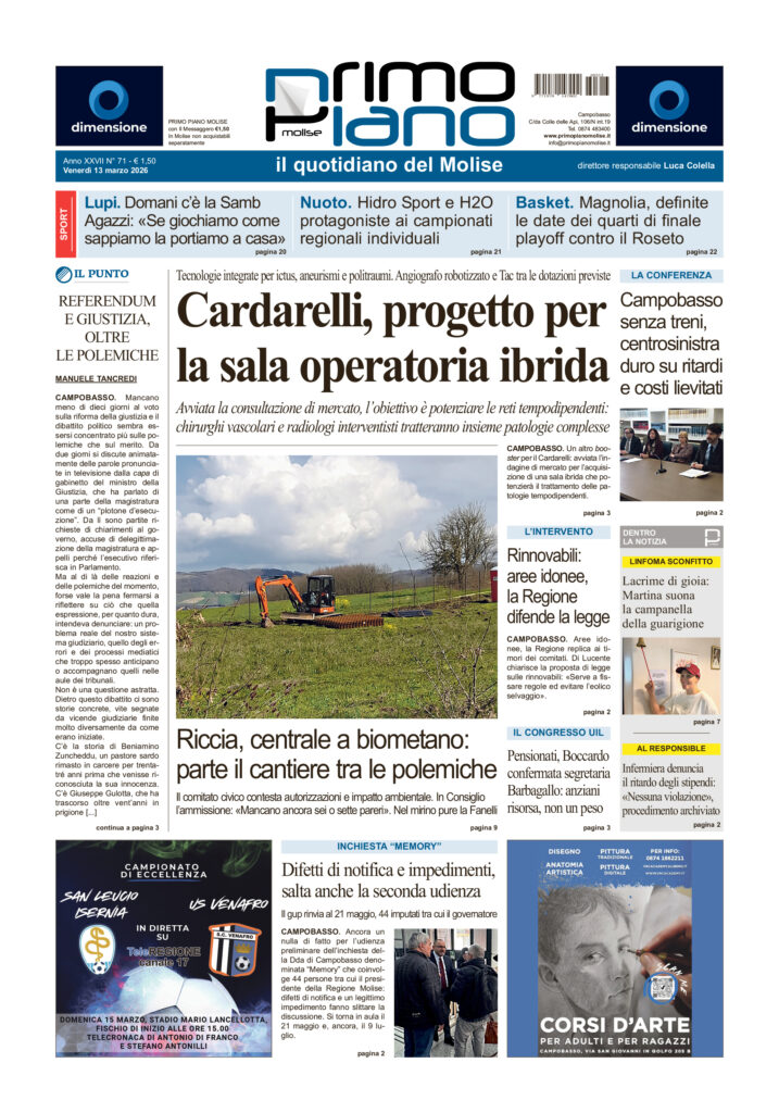La prima pagina dell’edizione in edicola oggi