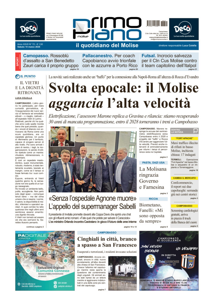 La prima pagina dell’edizione in edicola oggi