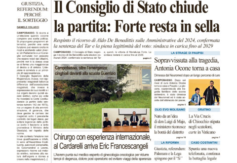 La prima pagina dell’edizione in edicola oggi