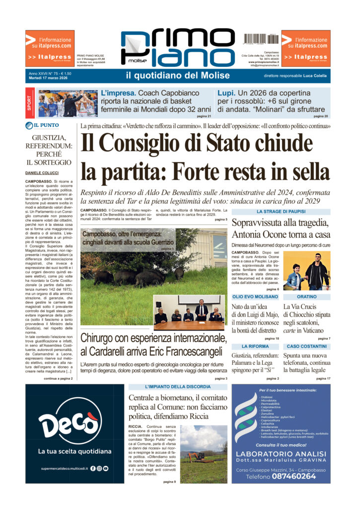La prima pagina dell’edizione in edicola oggi