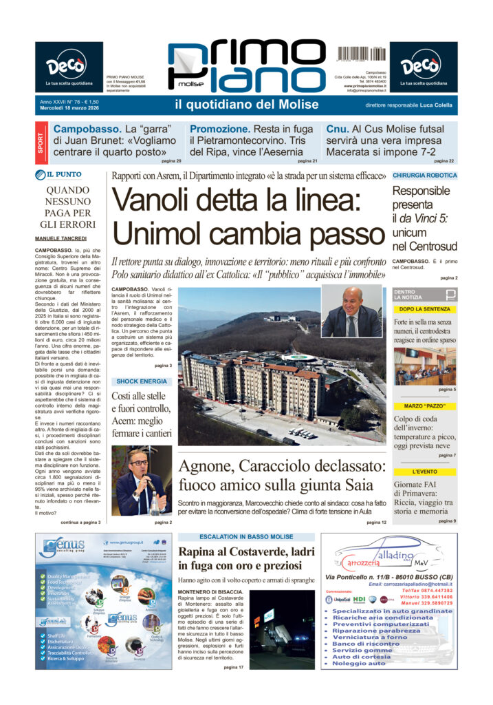 La prima pagina dell’edizione in edicola oggi