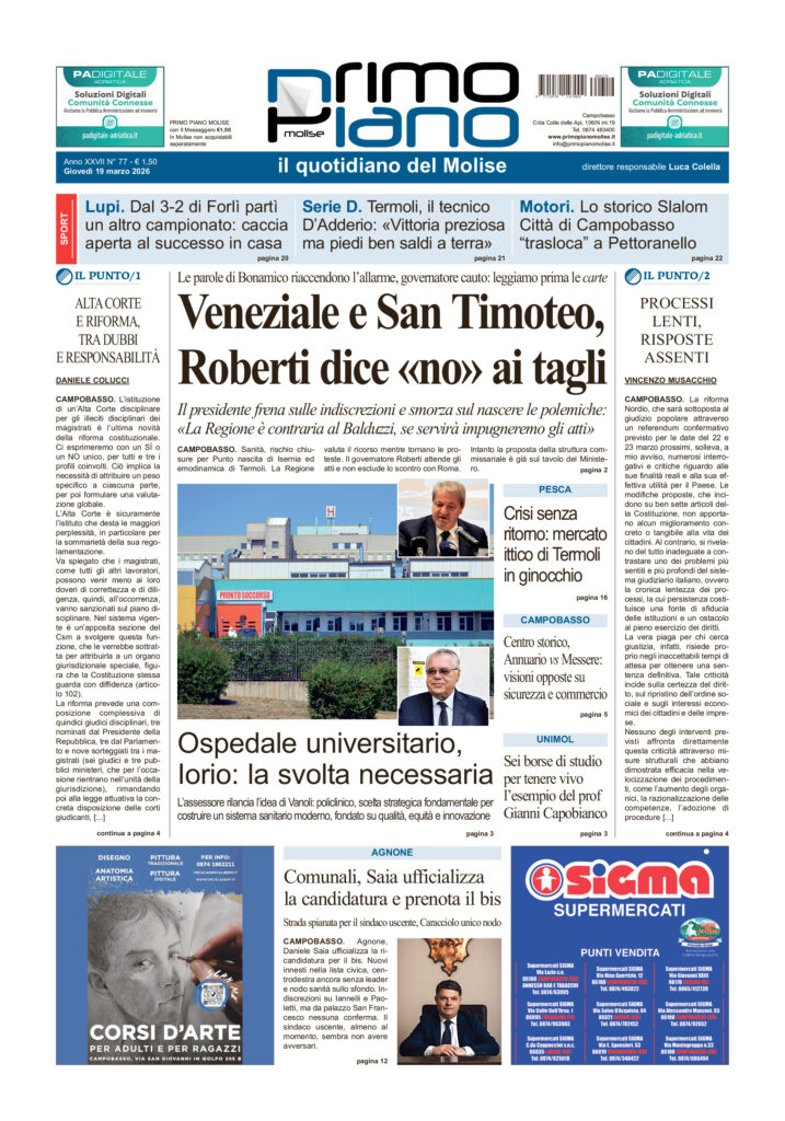 La prima pagina dell’edizione in edicola oggi