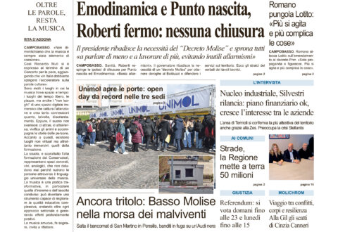La prima pagina dell’edizione in edicola oggi