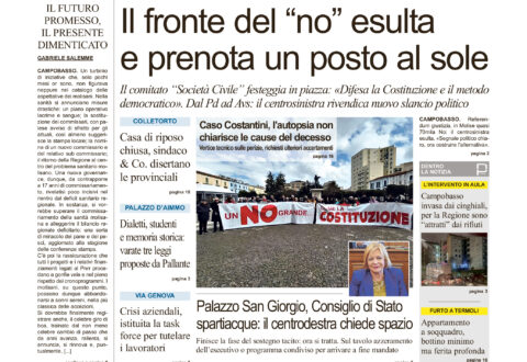 La prima pagina dell’edizione in edicola oggi