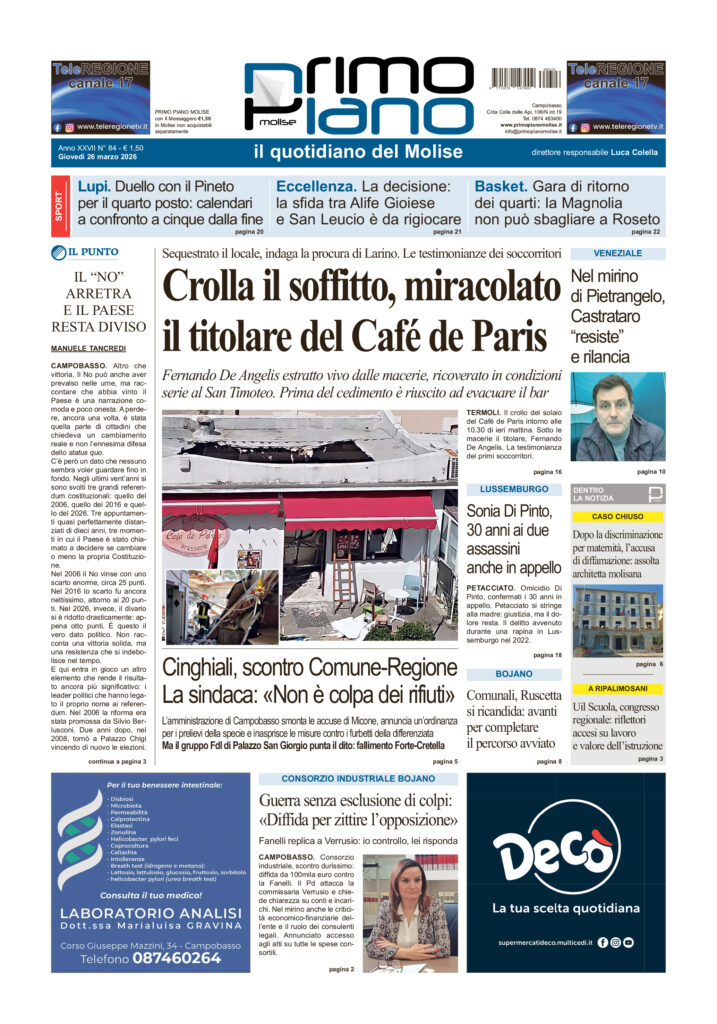 La prima pagina dell’edizione in edicola oggi
