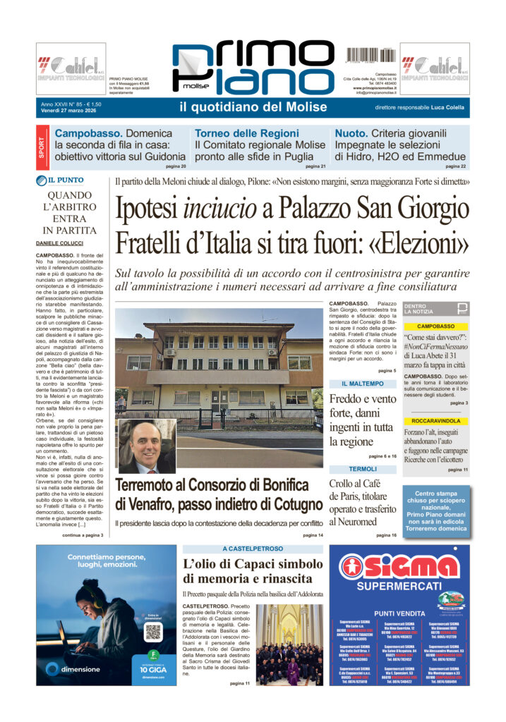 La prima pagina dell’edizione in edicola oggi