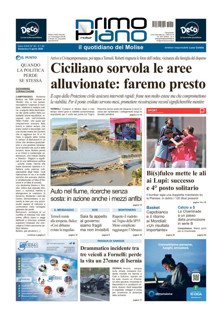 La prima pagina dell’edizione in edicola oggi