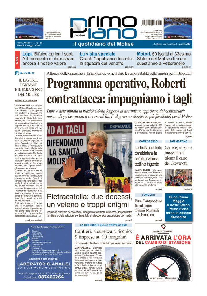 La prima pagina dell’edizione in edicola oggi