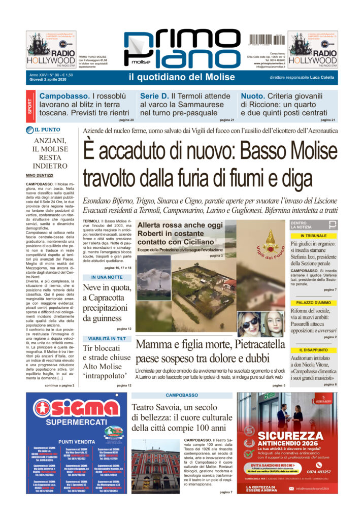 La prima pagina dell’edizione in edicola oggi