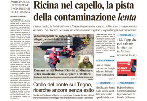 La prima pagina dell’edizione in edicola oggi