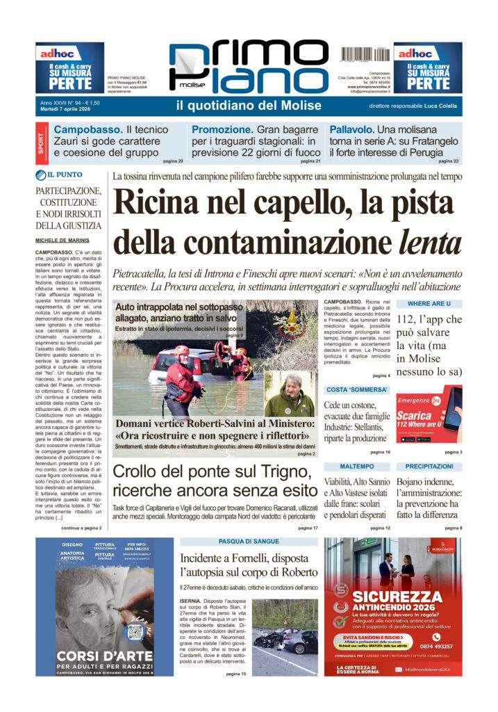 La prima pagina dell’edizione in edicola oggi