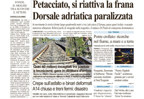 La prima pagina dell’edizione in edicola oggi