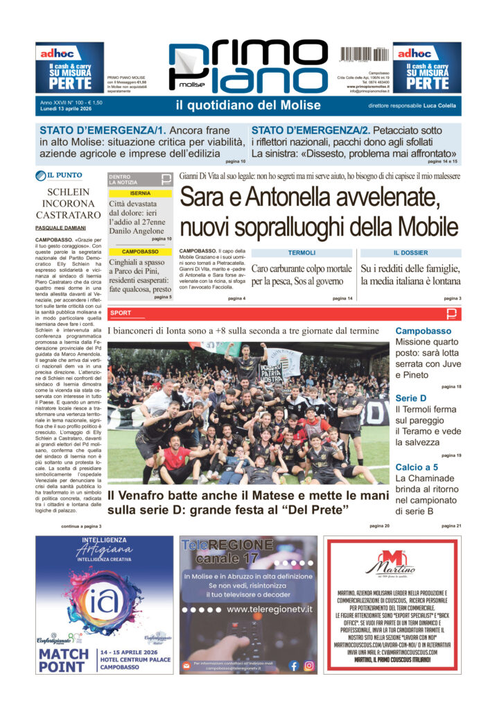 L’edizione completa di Primo Piano Molise del 13 aprile