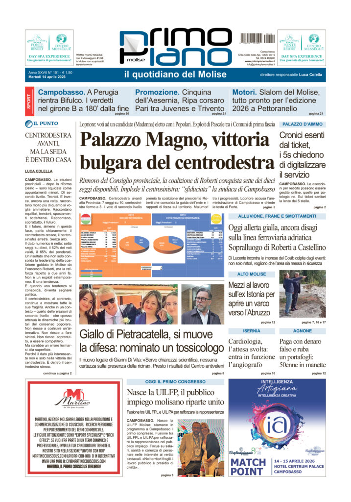 La prima pagina dell’edizione in edicola oggi