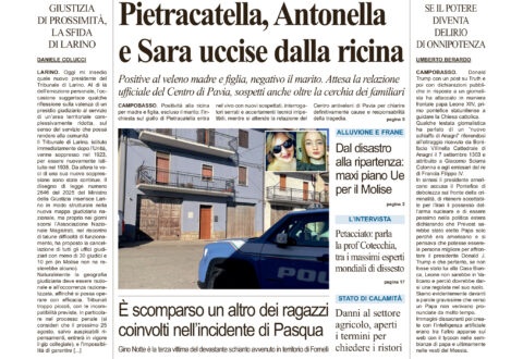 La prima pagina dell’edizione in edicola oggi