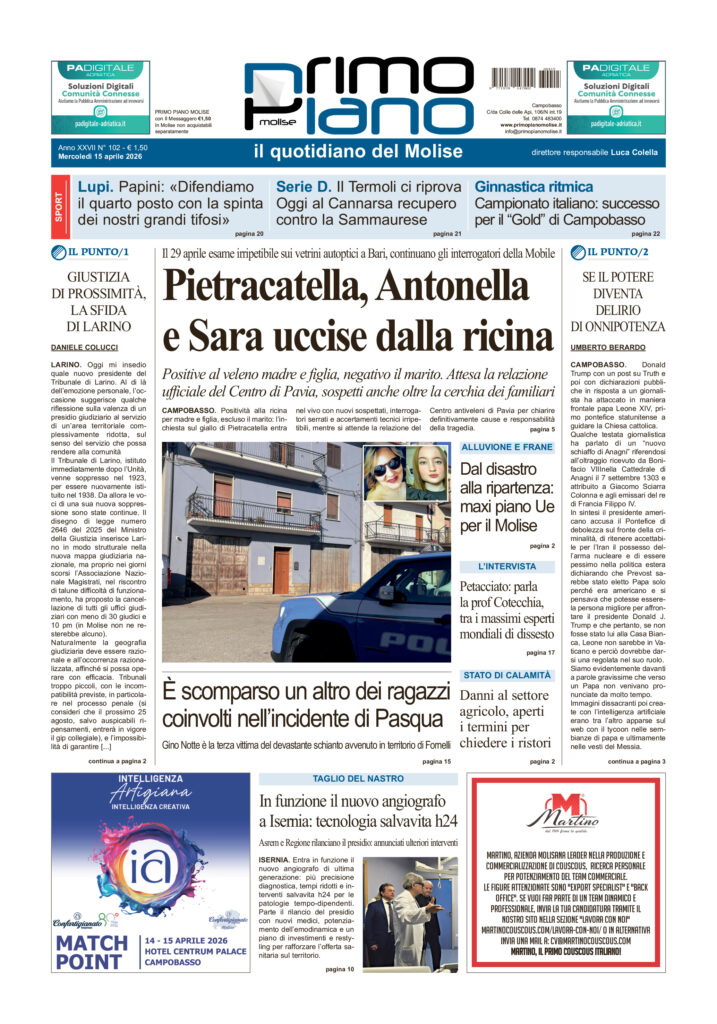 La prima pagina dell’edizione in edicola oggi
