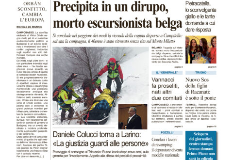La prima pagina dell’edizione in edicola oggi