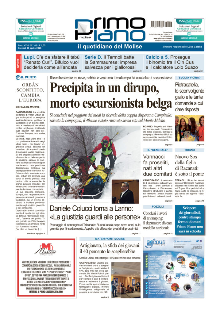 La prima pagina dell’edizione in edicola oggi