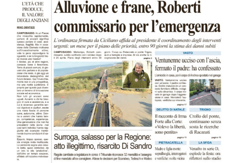 La prima pagina dell’edizione in edicola oggi