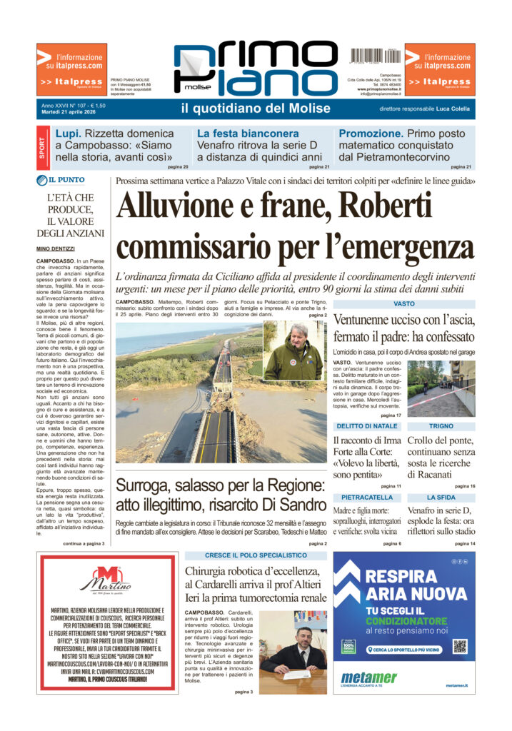 La prima pagina dell’edizione in edicola oggi