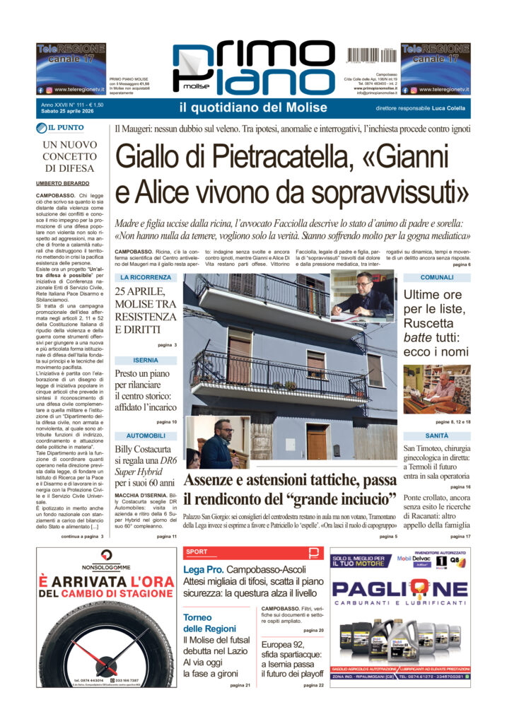 La prima pagina dell’edizione in edicola oggi