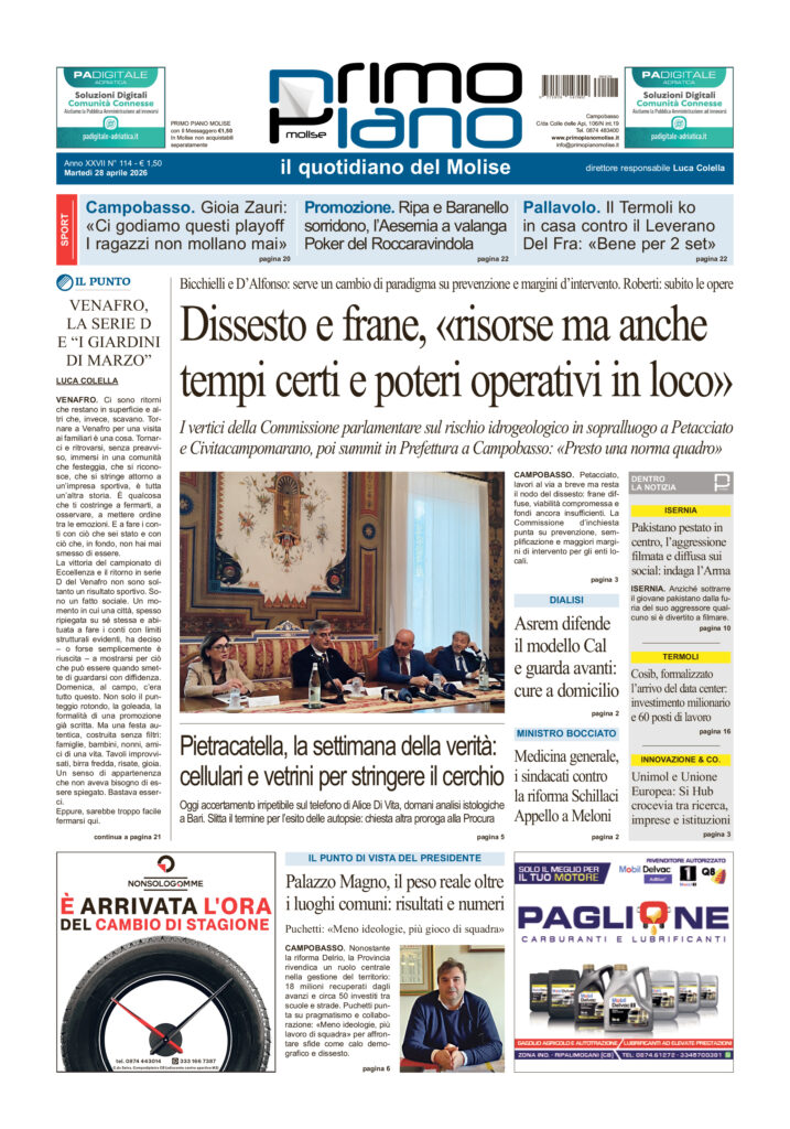 La prima pagina dell’edizione in edicola oggi