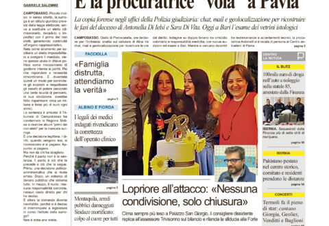 La prima pagina dell’edizione in edicola oggi