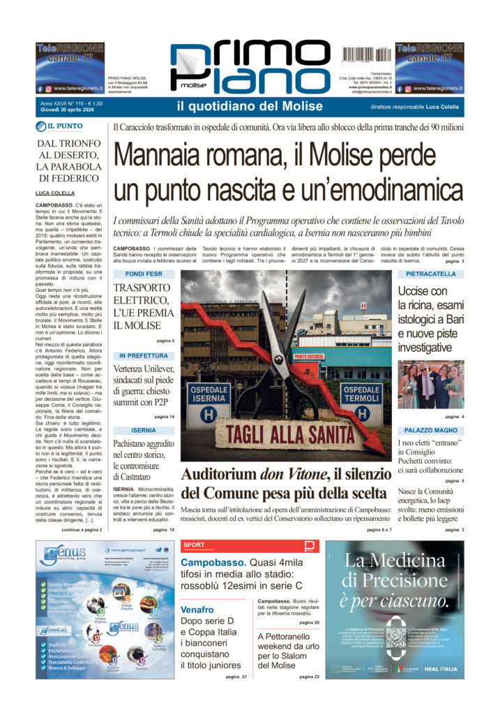 La prima pagina dell’edizione in edicola oggi