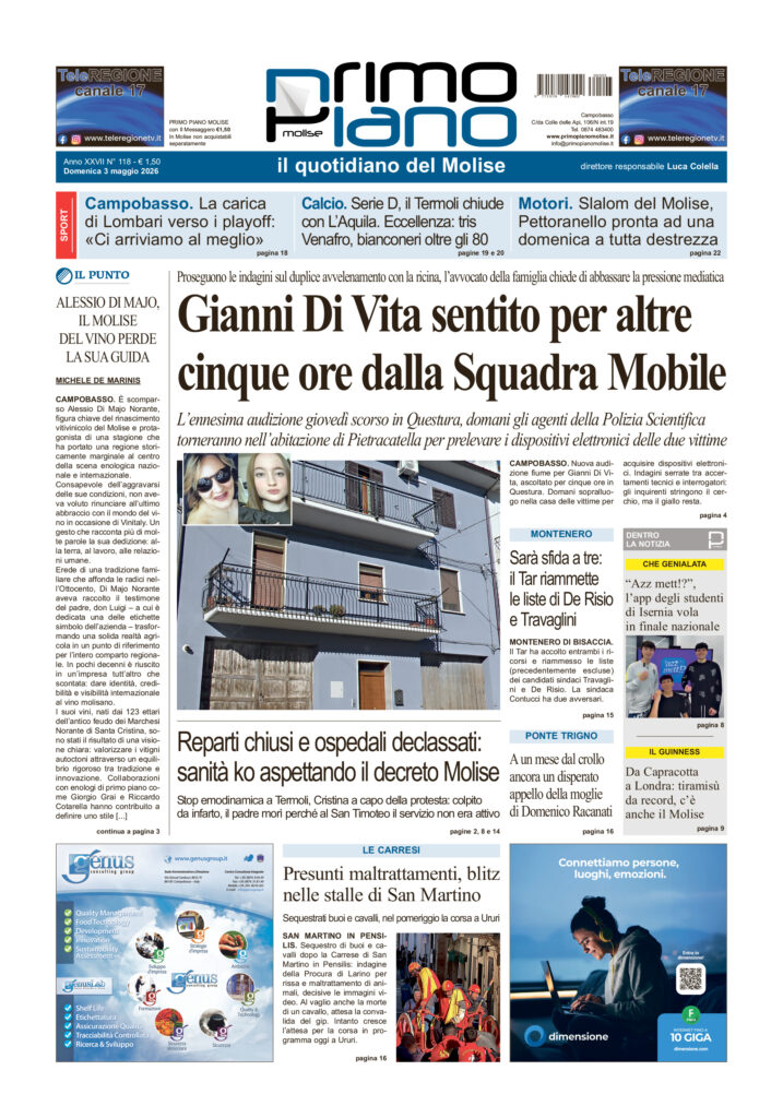 La prima pagina dell’edizione in edicola oggi