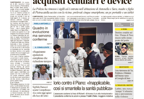 La prima pagina dell’edizione in edicola oggi
