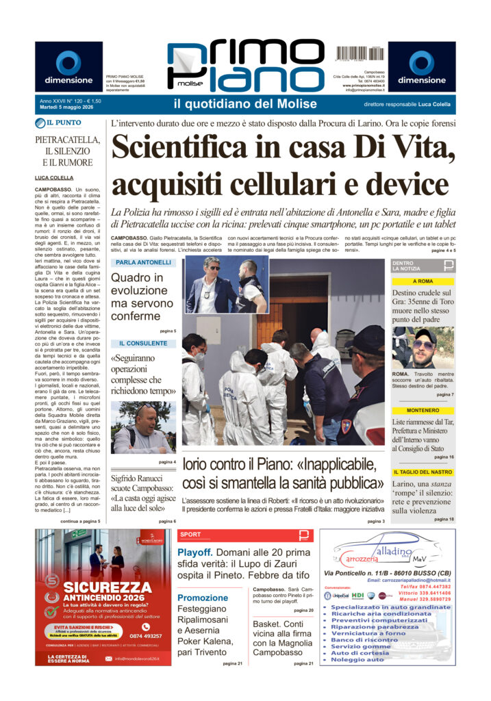 La prima pagina dell’edizione in edicola oggi