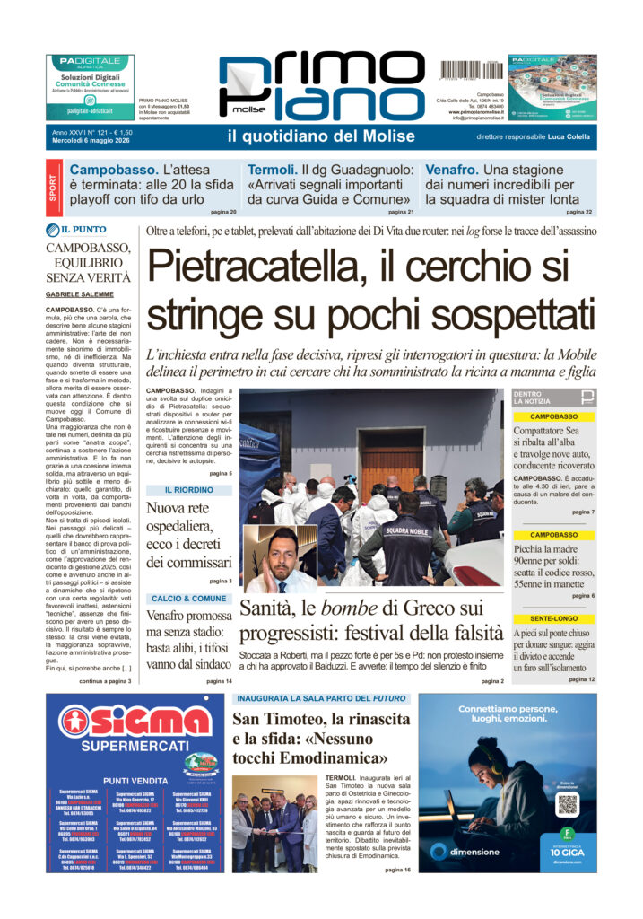 L’edizione completa di Primo Piano Molise del 6 maggio